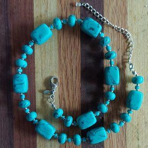 Premier Designs Green Magnesite Block & Beads Choker w/ Silver Lobster Clasp